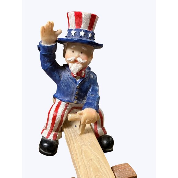 Patriotic Uncle Sam and Lady Liberty Seesaw Figurine On Liberty Bell Base - Picture 9 of 16